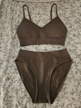 Cupshe Seamless Textured High Waisted Bikini Set - Brown